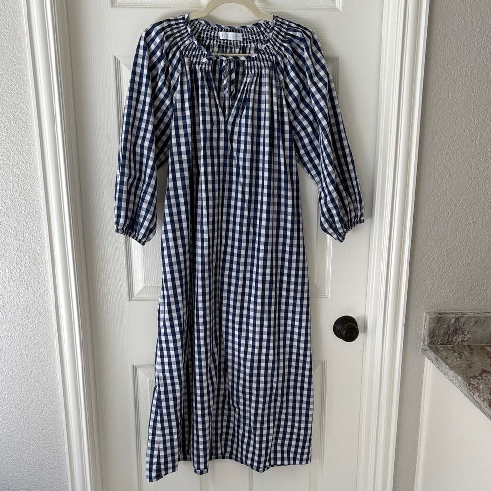 Blue and White Gingham Midi Dress